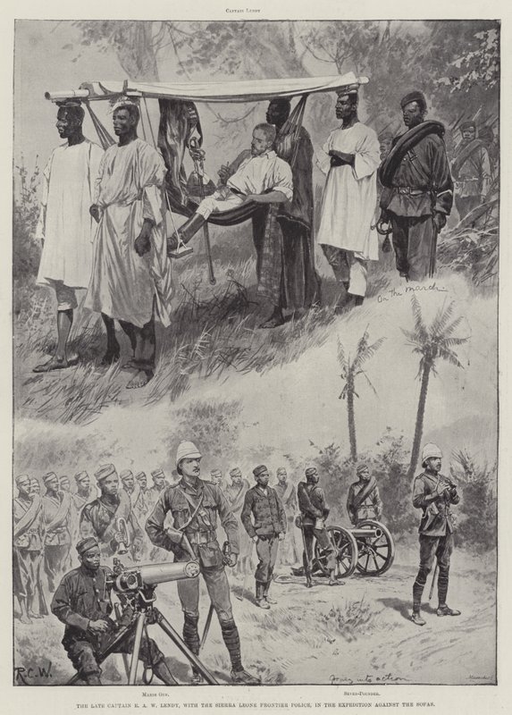 Der verstorbene Kapitän E A W Lendy, mit der Sierra Leone Frontier Police, in der Expedition gegen die Sofas von Richard Caton Woodville junior
