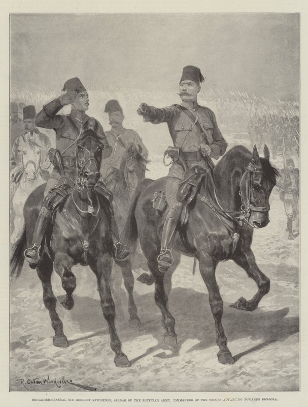 Brigadegeneral Sir Herbert Kitchener, Sirdar der ägyptischen Armee, Kommandeur der Truppen auf dem Vormarsch nach Dongola von Richard Caton Woodville junior