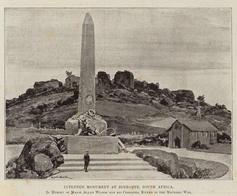 Geplantes Denkmal in Simbabwe, Südafrika, zum Gedenken an Major Allan Wilson und seine Kameraden, die im Matabili-Krieg getötet wurden von Richard Caton Woodville junior