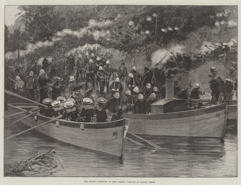 Die jüngsten Kämpfe am Gambia, Hinterhalt am Madini Creek von Richard Caton Woodville junior