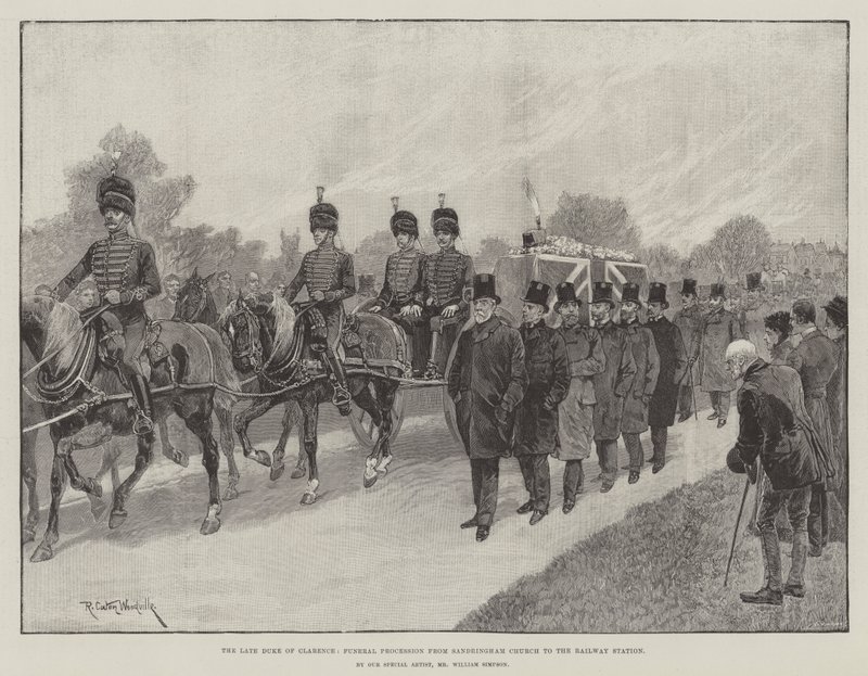 Der verstorbene Herzog von Clarence, Trauerzug von der Sandringham Kirche zum Bahnhof von Richard Caton Woodville junior