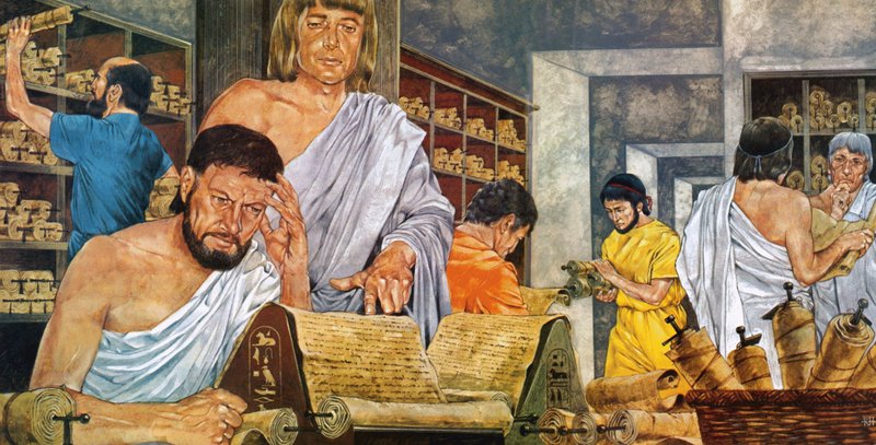 Gelehrte bei der Arbeit in der berühmten Bibliothek von Alexandria von Richard Hook
