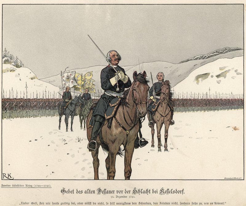 Gebet von Prinz Leopold von Anhalt-Dessau vor der Schlacht von Kesselsdorf von Richard Knoetel