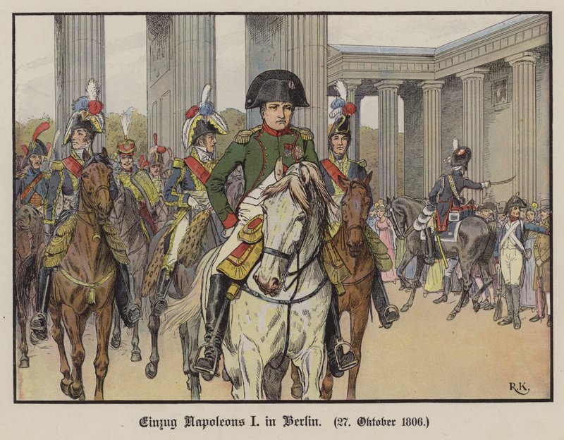 Napoleon betritt Berlin, 27. Oktober 1806 (Farblithografie) von Richard Knotel