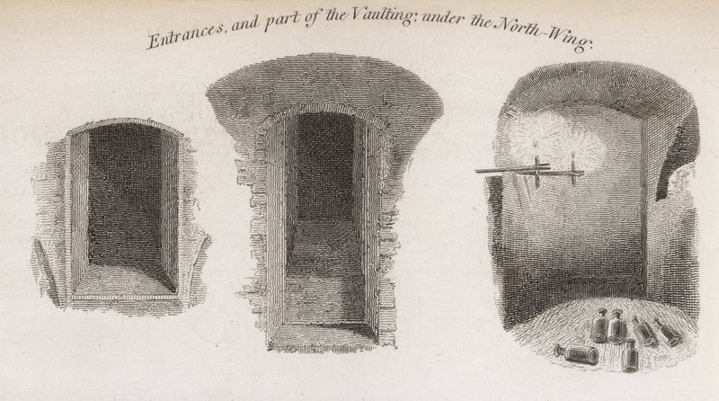 Eingänge und ein Teil des Gewölbes unter dem Nordflügel von Crosby Hall von Robert Blemell Schnebbelie