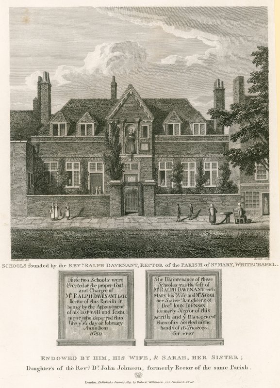 Schulen gegründet von Reverend Ralph Davenant, Rektor der Pfarrei St. Mary, Whitechapel von Robert Blemell Schnebbelie