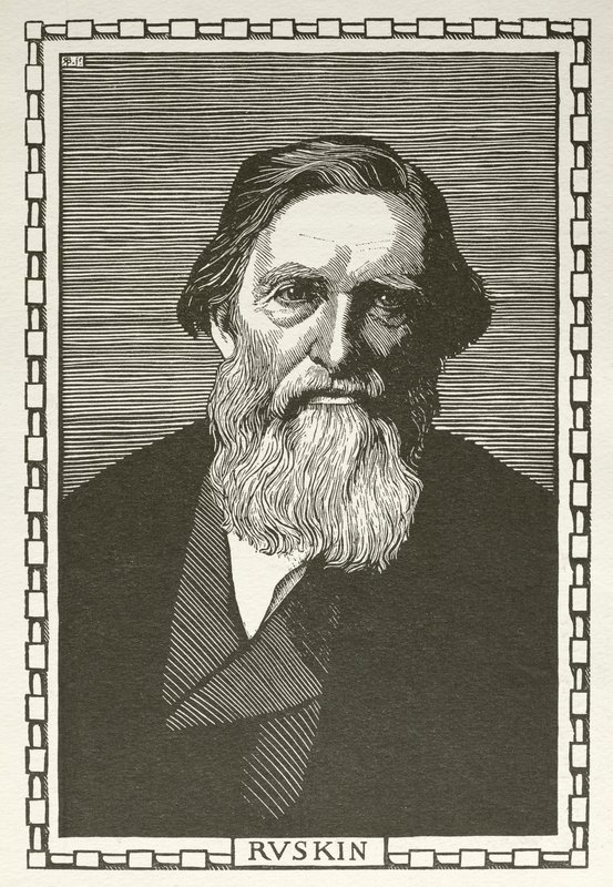 John Ruskin, englischer Schriftsteller, Kunstkritiker, Künstler und Sozialdenker (Holzschnitt) von Robert Bryden