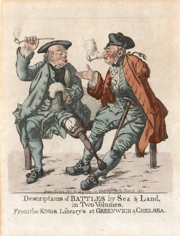 Werbung für Beschreibungen von Schlachten zu Wasser und zu Land in zwei Bänden, aus den Königlichen Bibliotheken in Greenwich und Chelsea von Robert Dighton