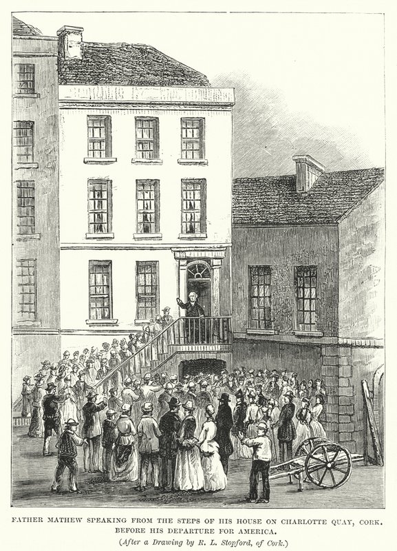 Pater Mathew spricht von den Stufen seines Hauses am Charlotte Quay, Cork, vor seiner Abreise nach Amerika von Robert L. Stopford