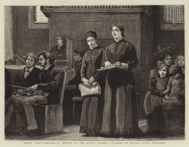 Blinde Mädchen singen, eine Skizze am Royal Normal College of Music, Upper Norwood von Robert Walker Macbeth