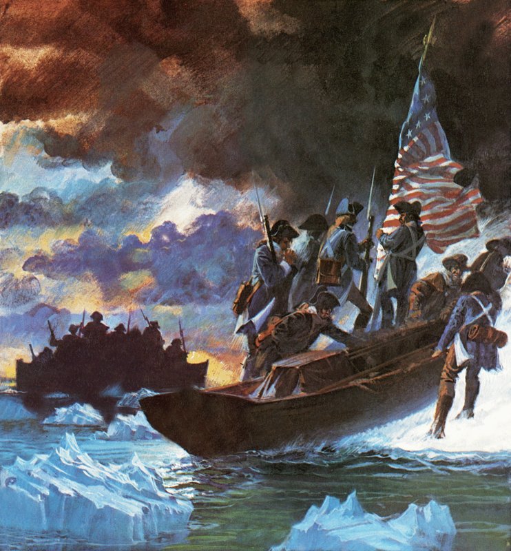 George Washington und seine Männer überqueren den halbgefrorenen Delaware River von Roger Payne