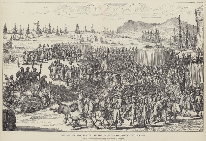 Ankunft von Wilhelm von Oranien in England, November 1688 (Lithografie) von Romeyn de (after) Hooghe