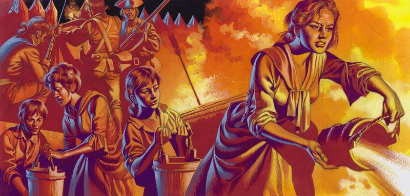 Siedler unter Angriff von amerikanischen Ureinwohnern von Ron Embleton