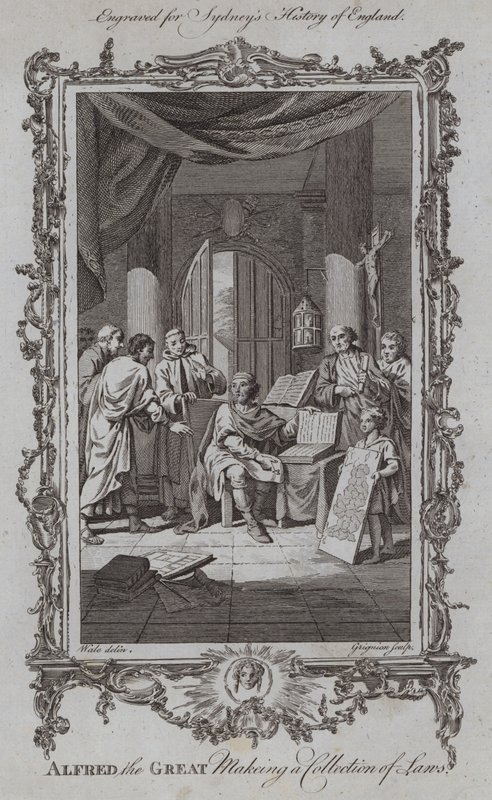 Alfred der Große bei der Sammlung von Gesetzen von Samuel (after) Wale