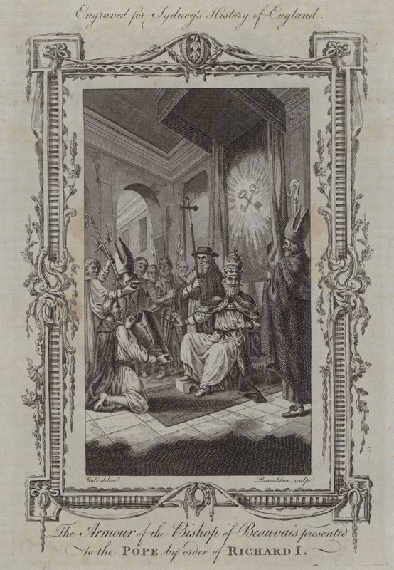 Die Rüstung des Bischofs von Beauvais wird auf Befehl von Richard I. dem Papst überreicht von Samuel (after) Wale