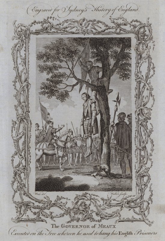 Der Gouverneur von Meaux wird an dem Baum hingerichtet, an dem er seine englischen Gefangenen aufzuhängen pflegte von Samuel (after) Wale