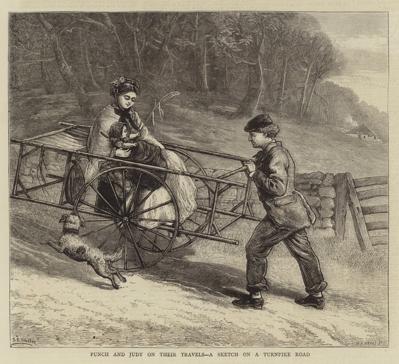 Punch und Judy auf Reisen, eine Skizze auf einer Mautstraße von Samuel Edmund Waller