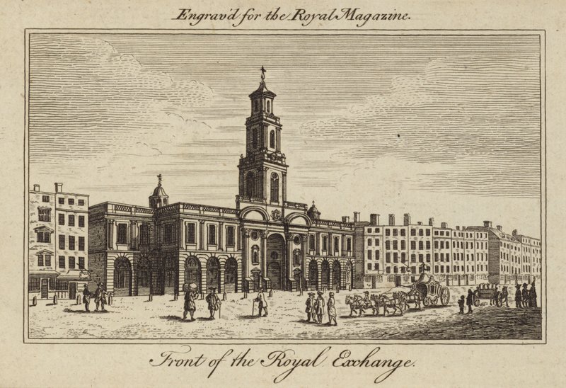 Die Vorderseite der Royal Exchange in der City of London von Samuel Wale