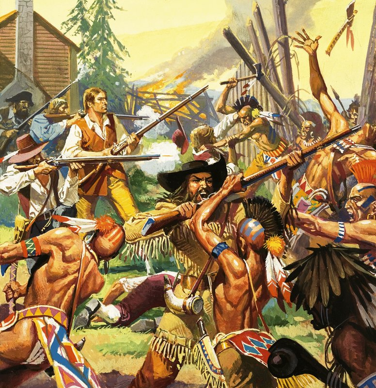 Daniel Boone verteidigt eine Kentucky-Siedlung gegen angreifende Indianer von Severino Baraldi