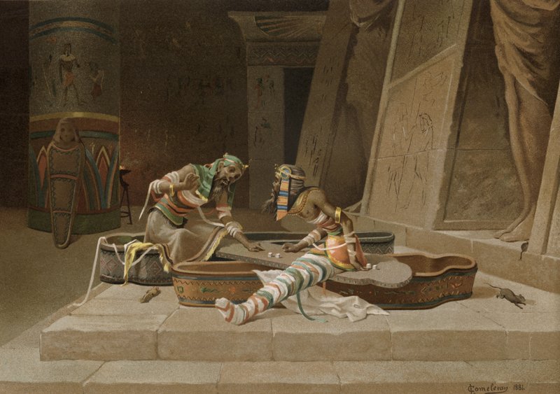 Die Mumien von Setna und Ptahneferka spielen Würfel für das magische Buch von Thoth von Spanish School
