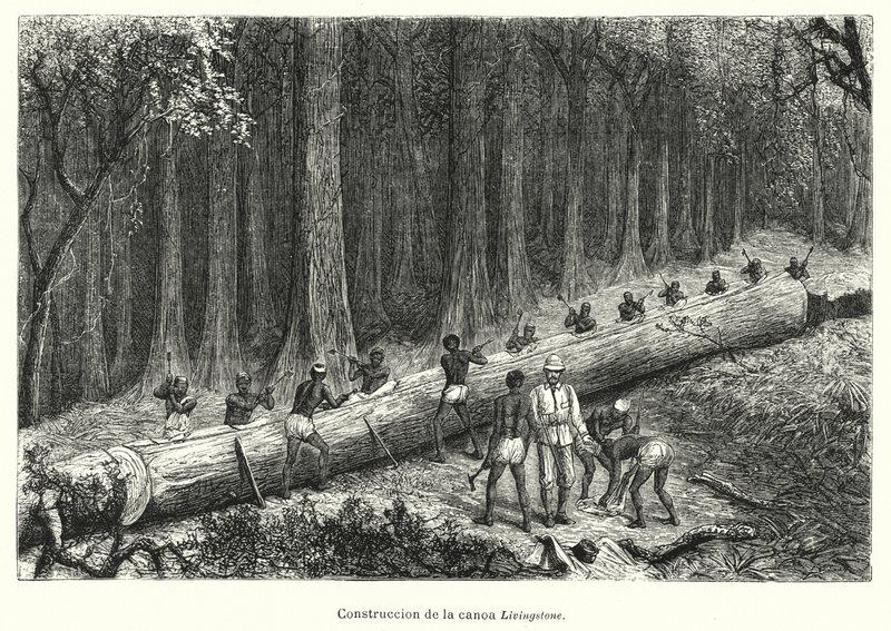 Bau des Kanus Livingstone, Kongo von Spanish School