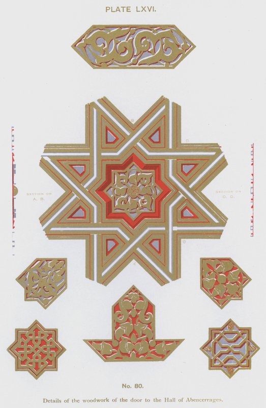 Details der Holzarbeiten der Tür zur Halle der Abencerrages (Farblithografie) von Spanish School