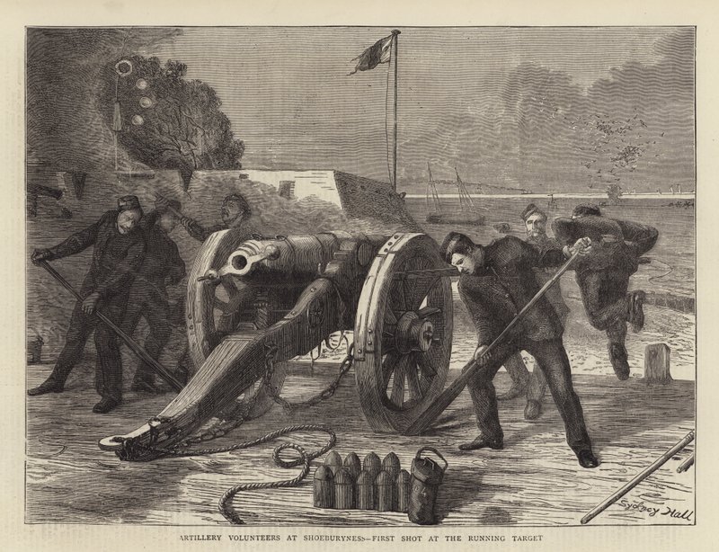 Artillerie-Freiwillige in Shoeburyness, erster Schuss auf das laufende Ziel von Sydney Prior Hall