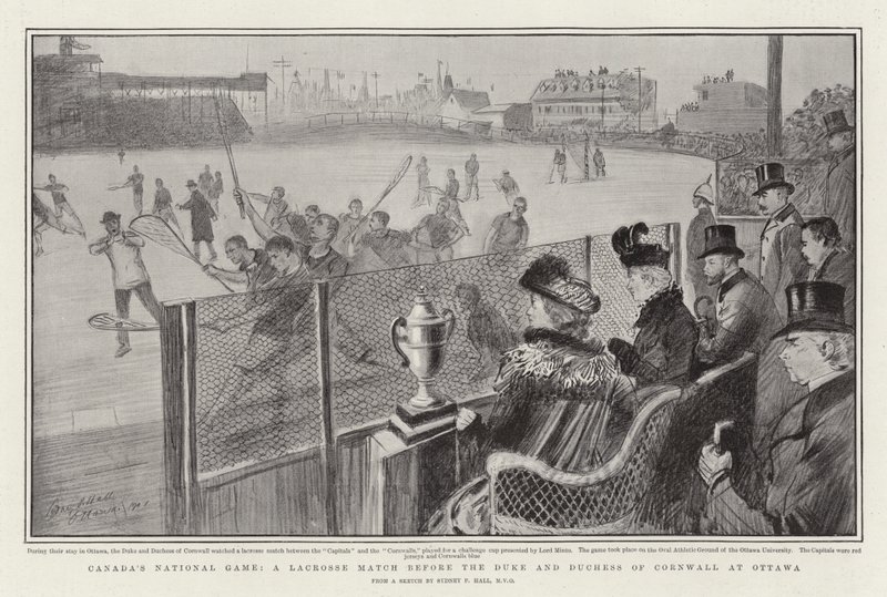Kanadas Nationalsport, ein Lacrosse-Spiel vor dem Herzog und der Herzogin von Cornwall in Ottawa von Sydney Prior Hall