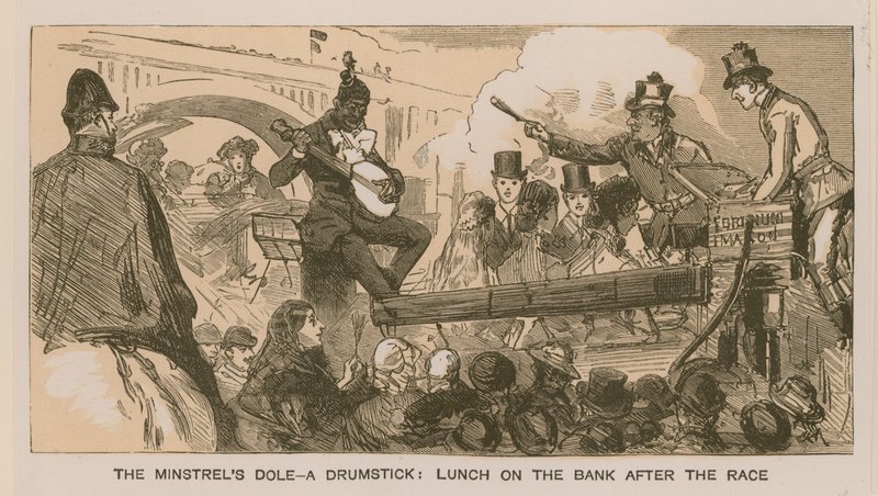 Erinnerungen an ein Oxford- und Cambridge-Bootsrennen: Die Gabe des Minnesängers - ein Hähnchenschenkel; Mittagessen am Ufer nach dem Rennen von Sydney Prior Hall