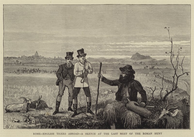 Rom, Englische Tiger im Ausland, eine Skizze beim letzten Treffen der römischen Jagd von Sydney Prior Hall