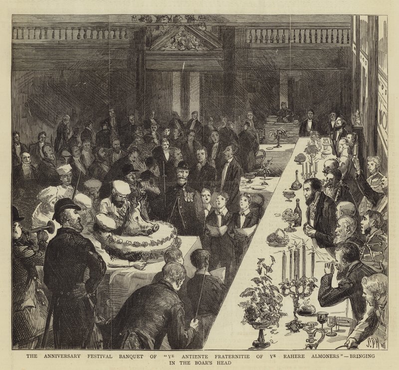 Das Jubiläumsfestbankett der alten Bruderschaft der Rahere Almoners, das Eberkopf hereinbringend von Sydney Prior Hall