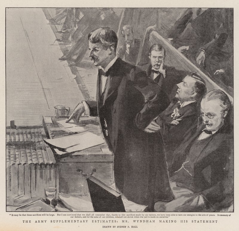 Die Armeezusatzschätzungen, Herr Wyndham macht seine Erklärung von Sydney Prior Hall
