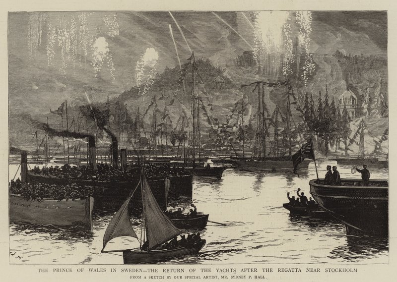 Der Prinz von Wales in Schweden, die Rückkehr der Yachten nach der Regatta bei Stockholm von Sydney Prior Hall