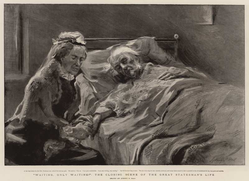 Warten, nur Warten!, die Schlussszene des Lebens des großen Staatsmannes von Sydney Prior Hall