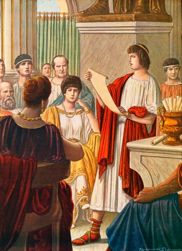 Vergil liest seine Gedichte Augustus vor, mit Octavia anwesend von Tancredi Scarpelli