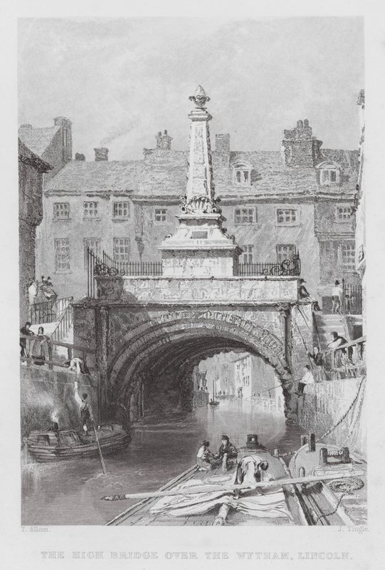 Die Hohe Brücke über den Wytham, Lincoln (Stich) von Thomas (after) Allom