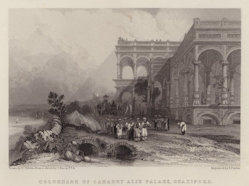 Kolonnade des Palastes von Sahadut Ali, Ghazipore (Farblithografie) von Thomas Colman (after) Dibdin