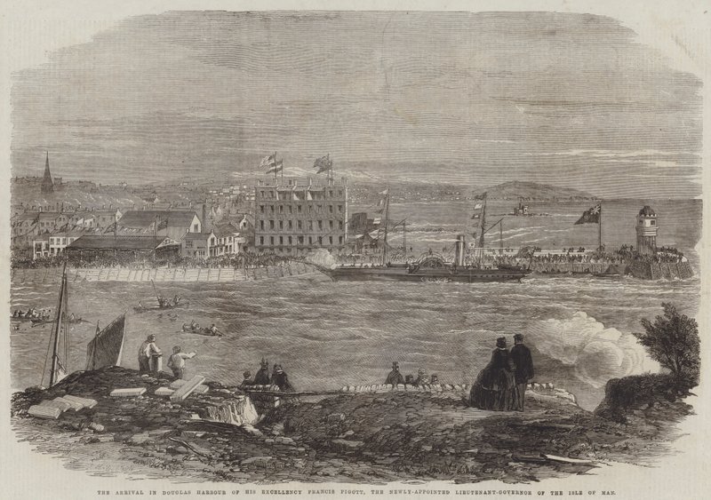 Die Ankunft von Seiner Exzellenz Francis Pigott, dem neu ernannten Vizegouverneur der Isle of Man, im Hafen von Douglas von Thomas Harrington Wilson