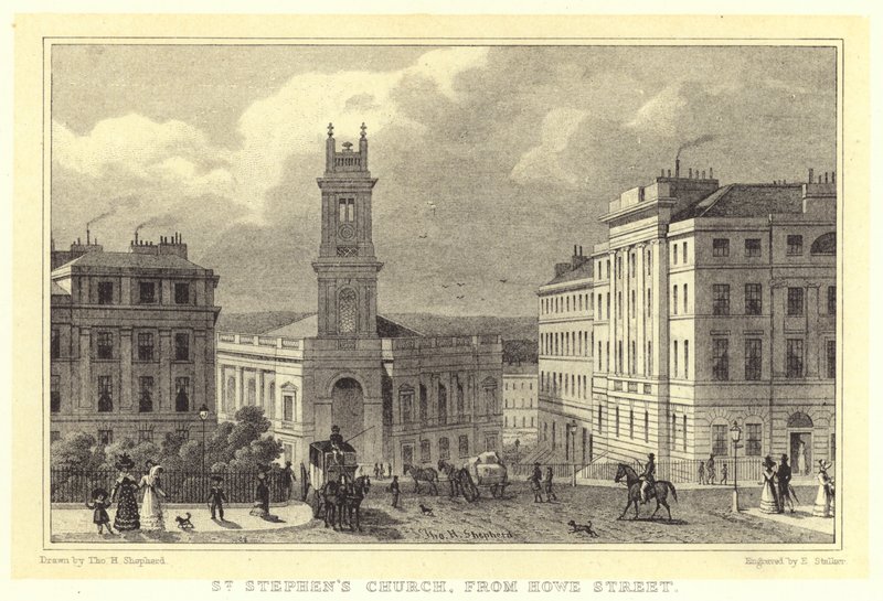 St. Stephans Kirche, von der Howe Street von Thomas Hosmer (after) Shepherd
