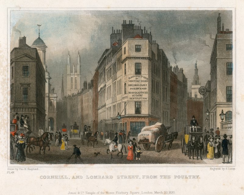 Cornhill und Lombard Street, London, vom Poultry aus gesehen von Thomas Hosmer Shepherd