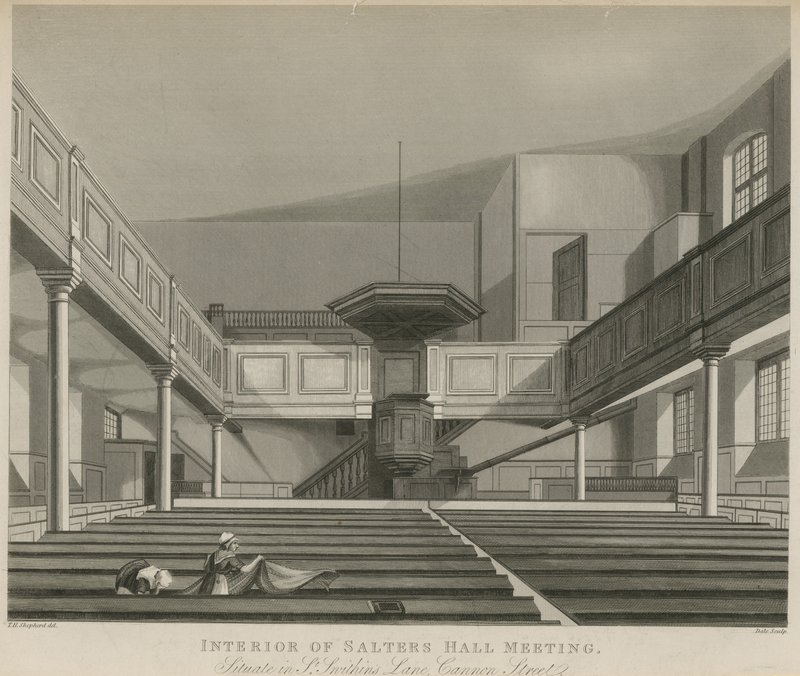 Innenansicht des Salters Hall Meeting, gelegen in St Swithins Lane, Cannon Street, London von Thomas Hosmer Shepherd