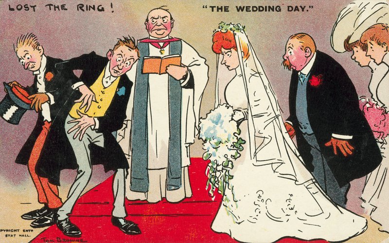 Bräutigam und sein Trauzeuge können am Hochzeitstag den Ring nicht finden von Tom Browne