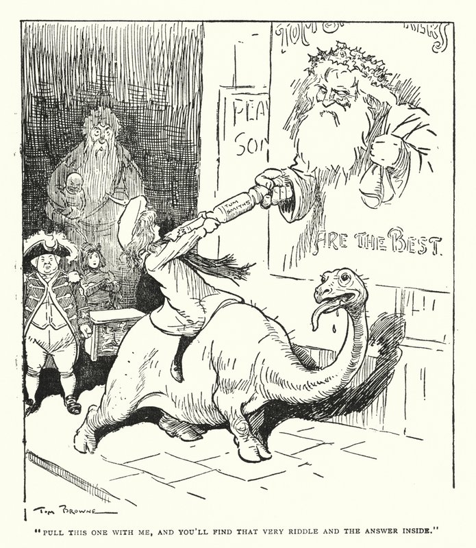 „Zieh das mit mir, und du wirst das Rätsel und die Antwort darin finden“ (Lithographie) von Tom Browne
