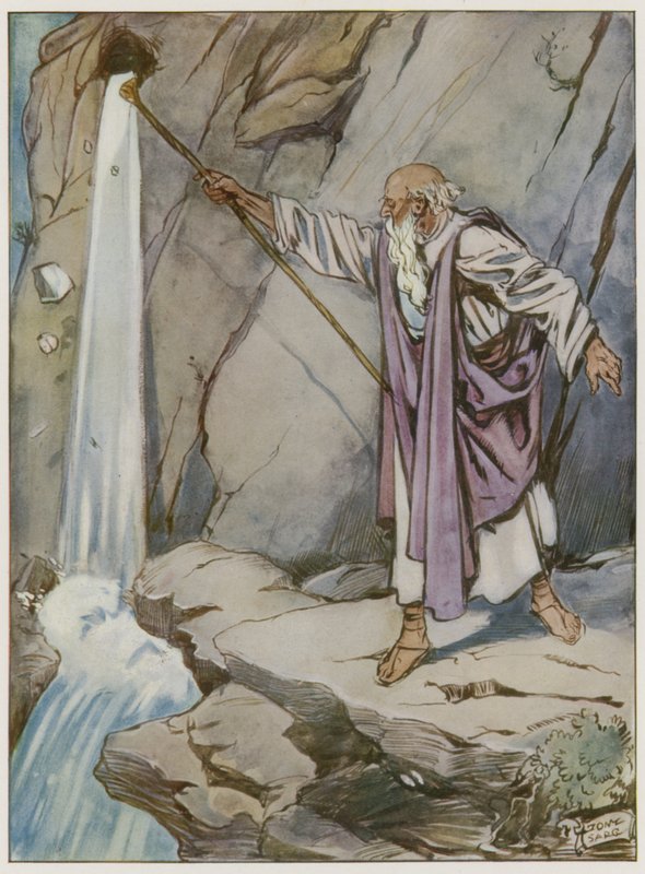 Moses schlägt den Felsen, um Wasser hervorzubringen von Tony Sarg