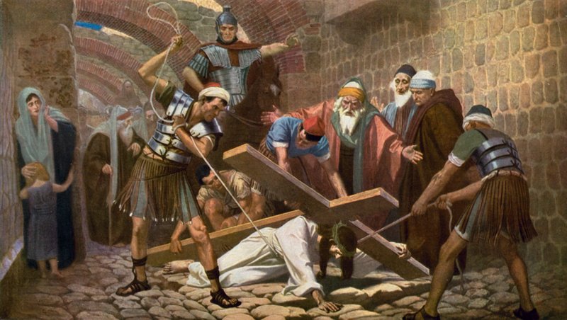 Jesus fällt zum zweiten Mal, während er sein Kreuz trägt von Unbekannt Unbekannt