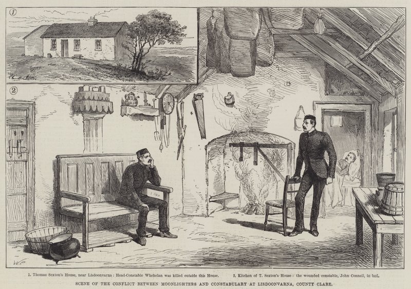 Szene des Konflikts zwischen Moonlightern und Polizei in Lisdoonvarna, County Clare von Walter Paget