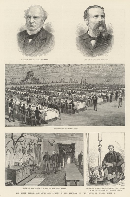 Die Forth Bridge, fertiggestellt und eröffnet in Anwesenheit des Prinzen von Wales, 4. März von Walter Paget