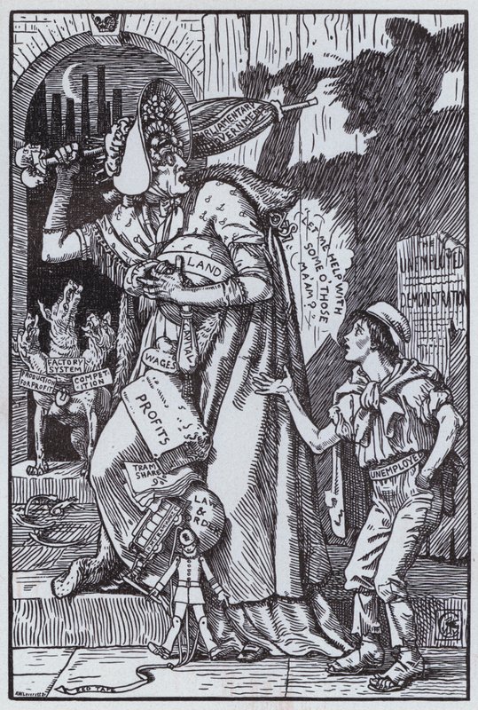 Mrs Grundy erschreckt sich vor ihrem eigenen Schatten von Walter Crane