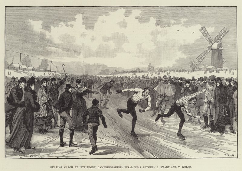 Schlittschuhrennen in Littleport, Cambridgeshire, Endlauf zwischen J Smart und T Wells von Walter Paget