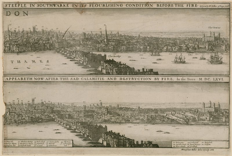 London, vor und nach dem Großen Brand von Wenceslaus Hollar
